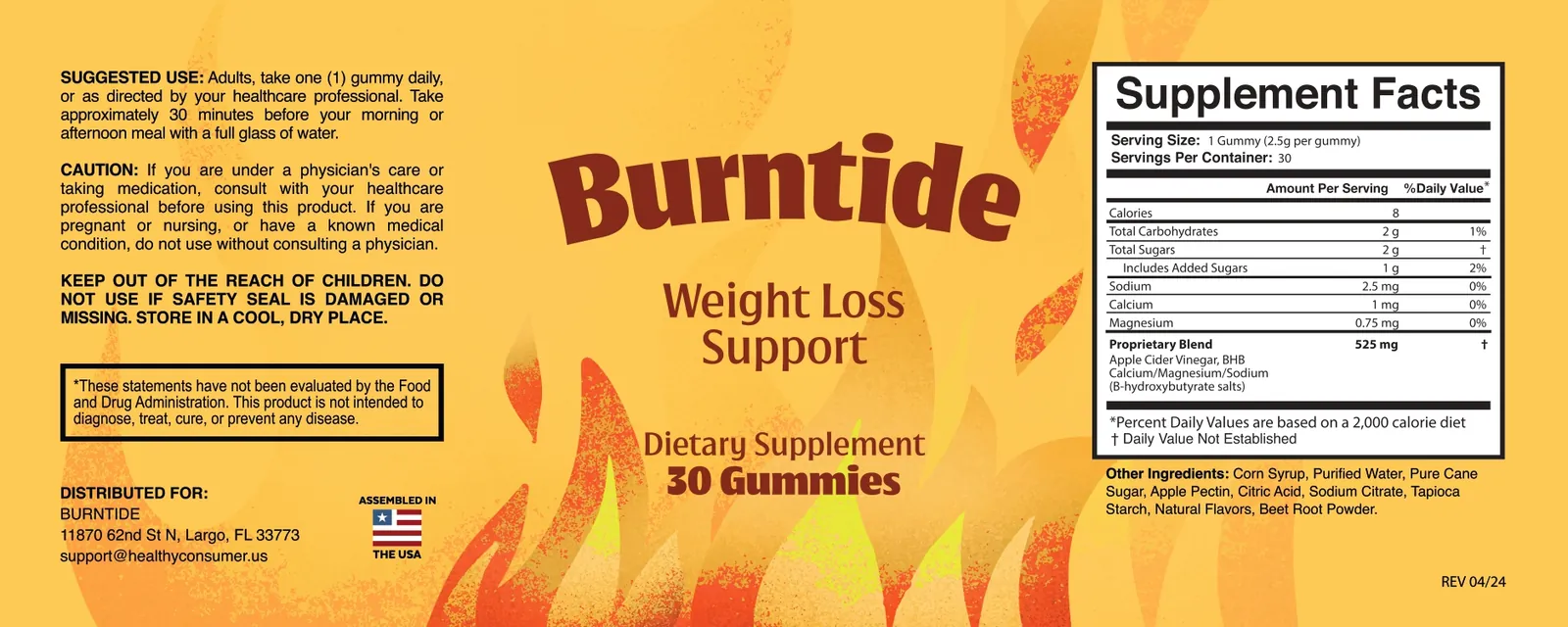 Burntide product label showing the Supplement Facts panel